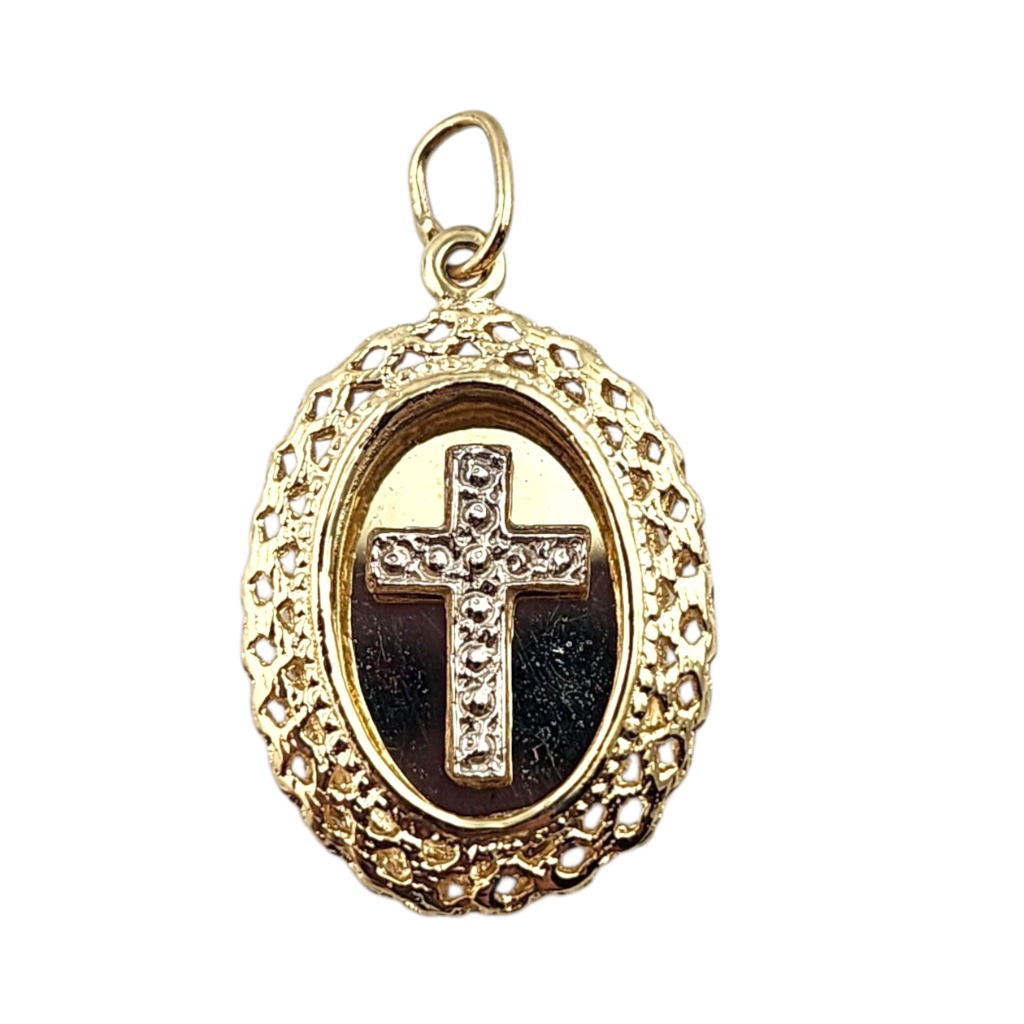 14k Yellow & White Gold Oval Framed Cross Pendant #22002